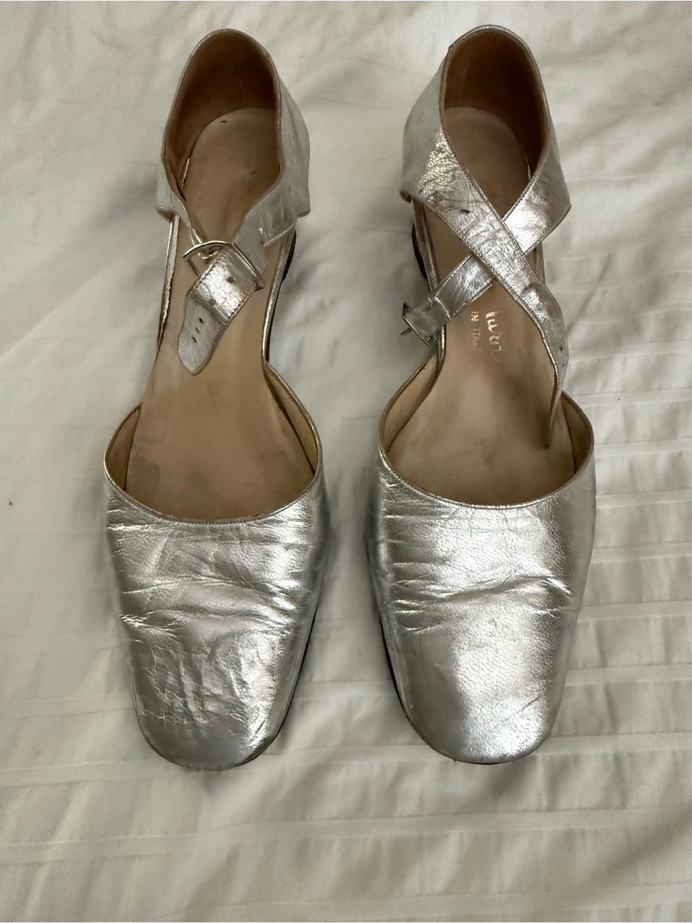 Silver Cross-Strap Women’s Flats